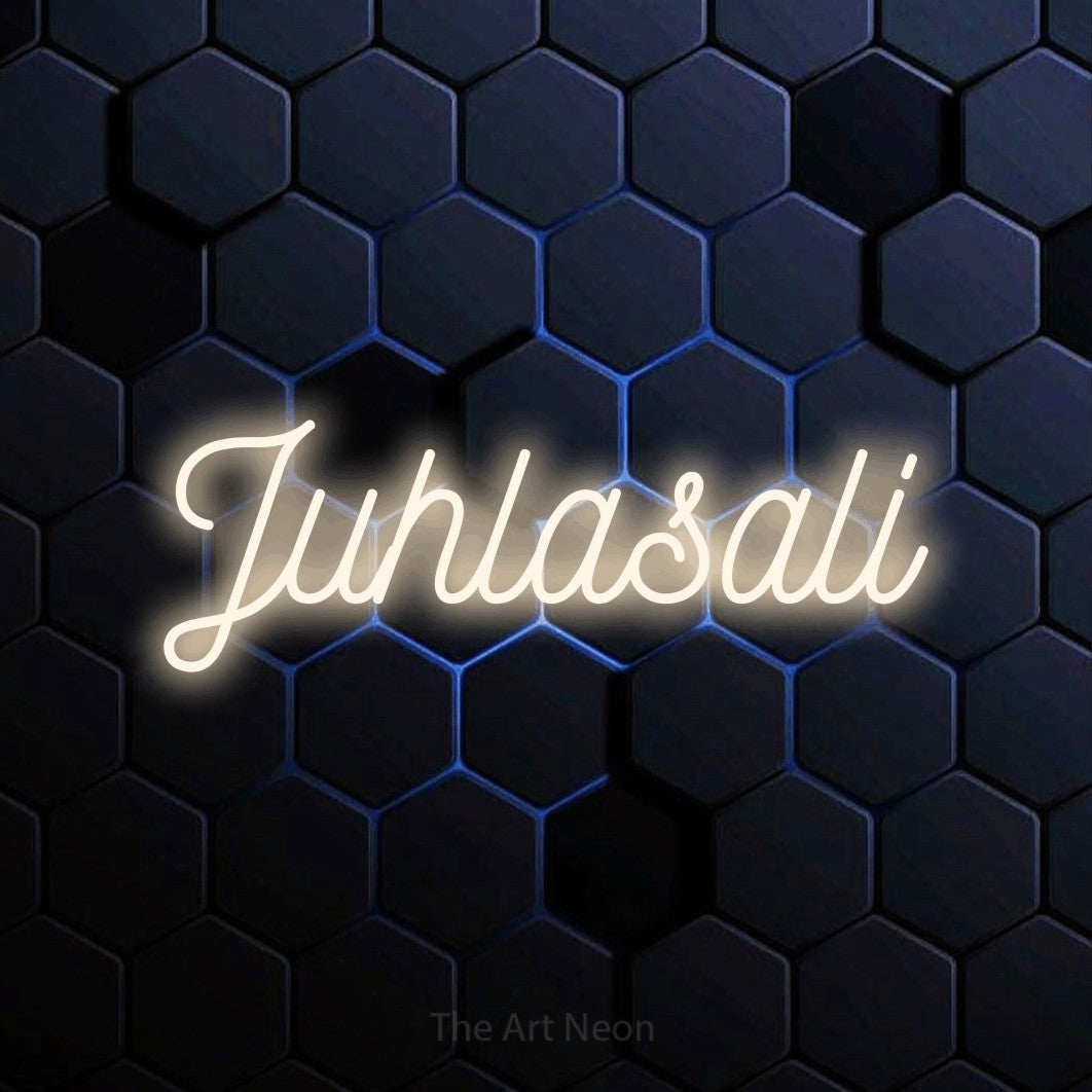 LED neon sign reading “Juhlasali”, arranged in a single line.