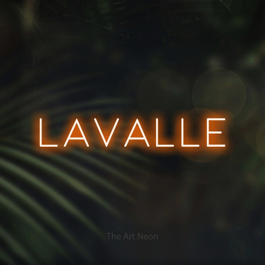 LED neon sign reading “Lavalle”, arranged in a single line.