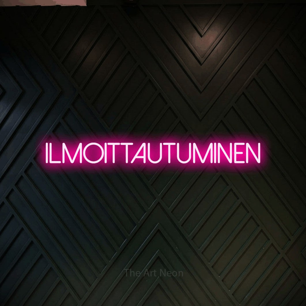 LED neon sign reading “ilmoittautuminen”, arranged in a single line.