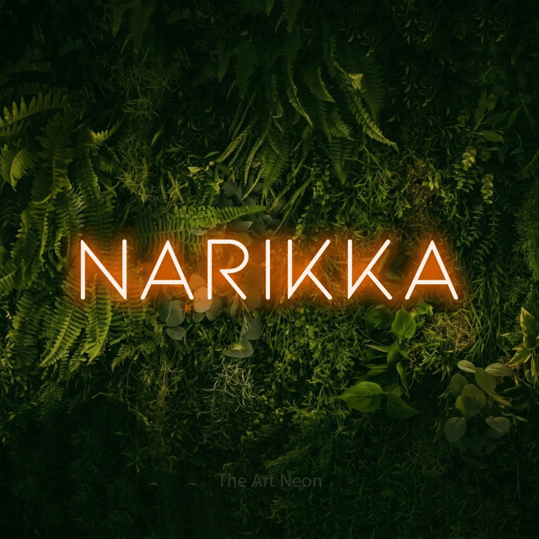 LED neon sign reading “Narikka”, arranged in a single line.