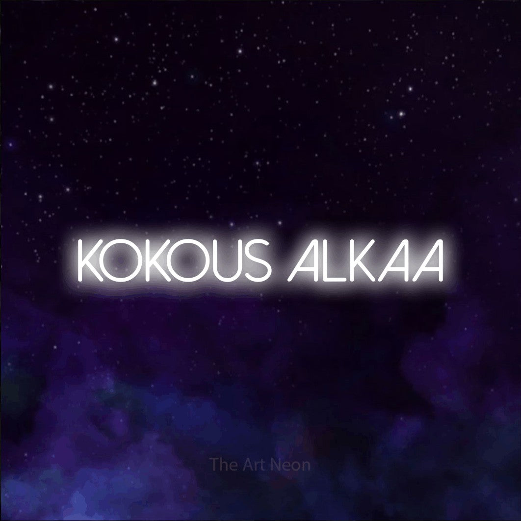 LED neon sign reading “Kokous alkaa”, arranged in a single line.