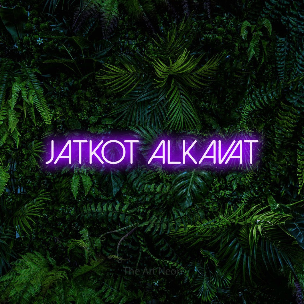 LED neon sign reading “Jatkot alkavat”, arranged in a single line.