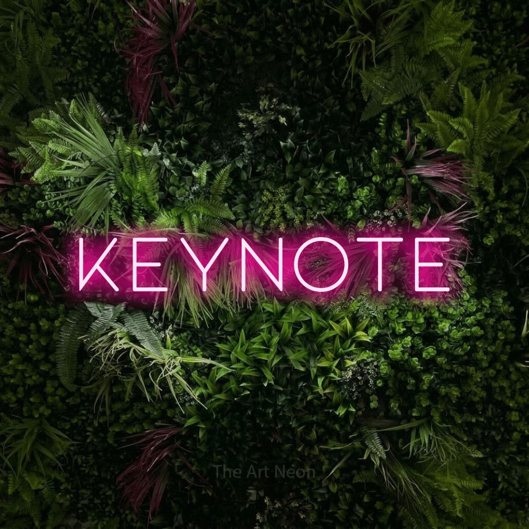 LED neon sign reading “Keynote”, arranged in a single line.