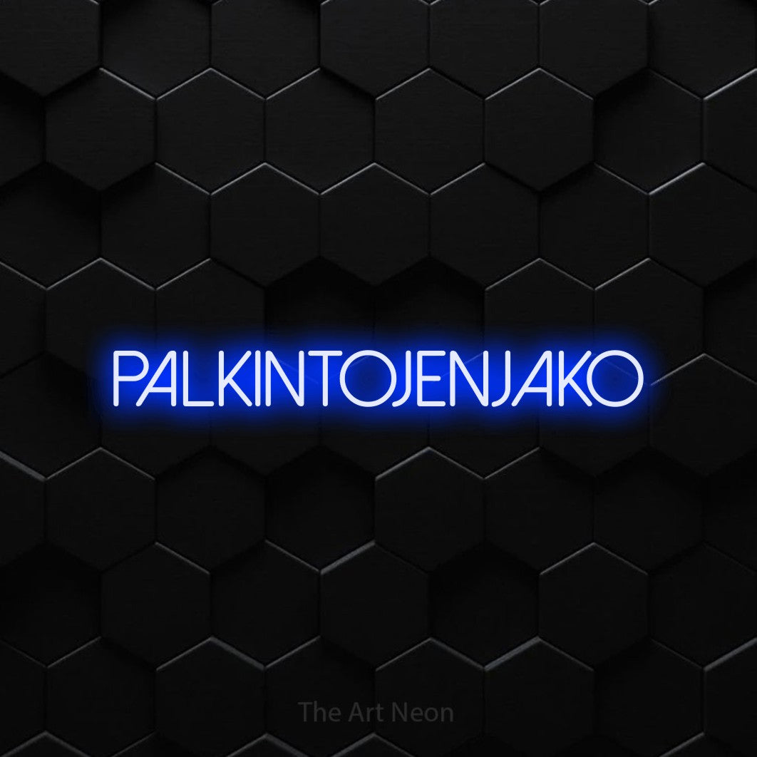 LED neon sign reading “Palkintojenjako”, arranged in a single line.