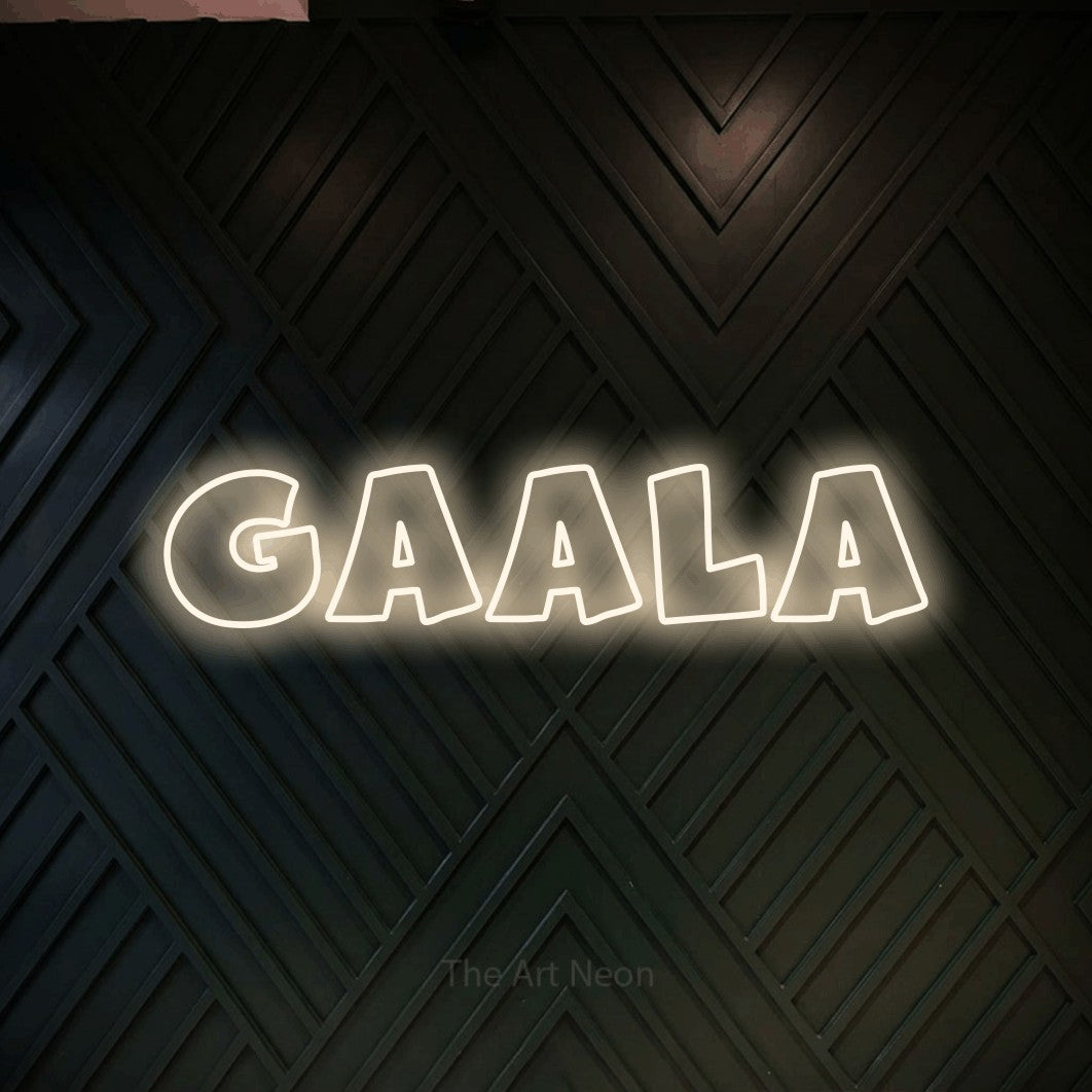 LED neon sign reading “Gaala”, arranged in a single line.