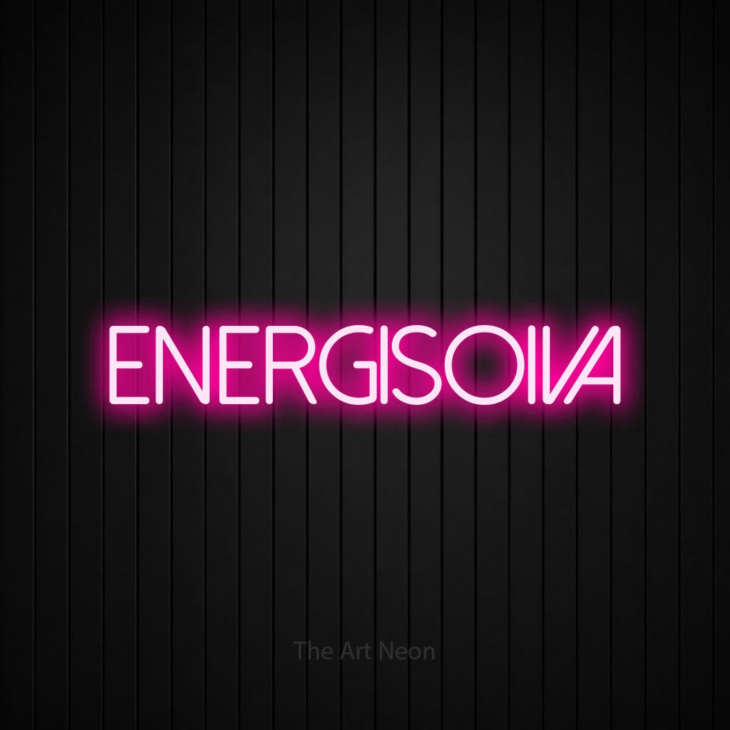 LED neon sign reading “energisoiva”, arranged in a single line.