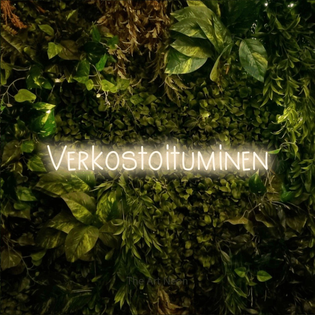 LED neon sign reading “Verkostoituminen”, arranged in a single line.