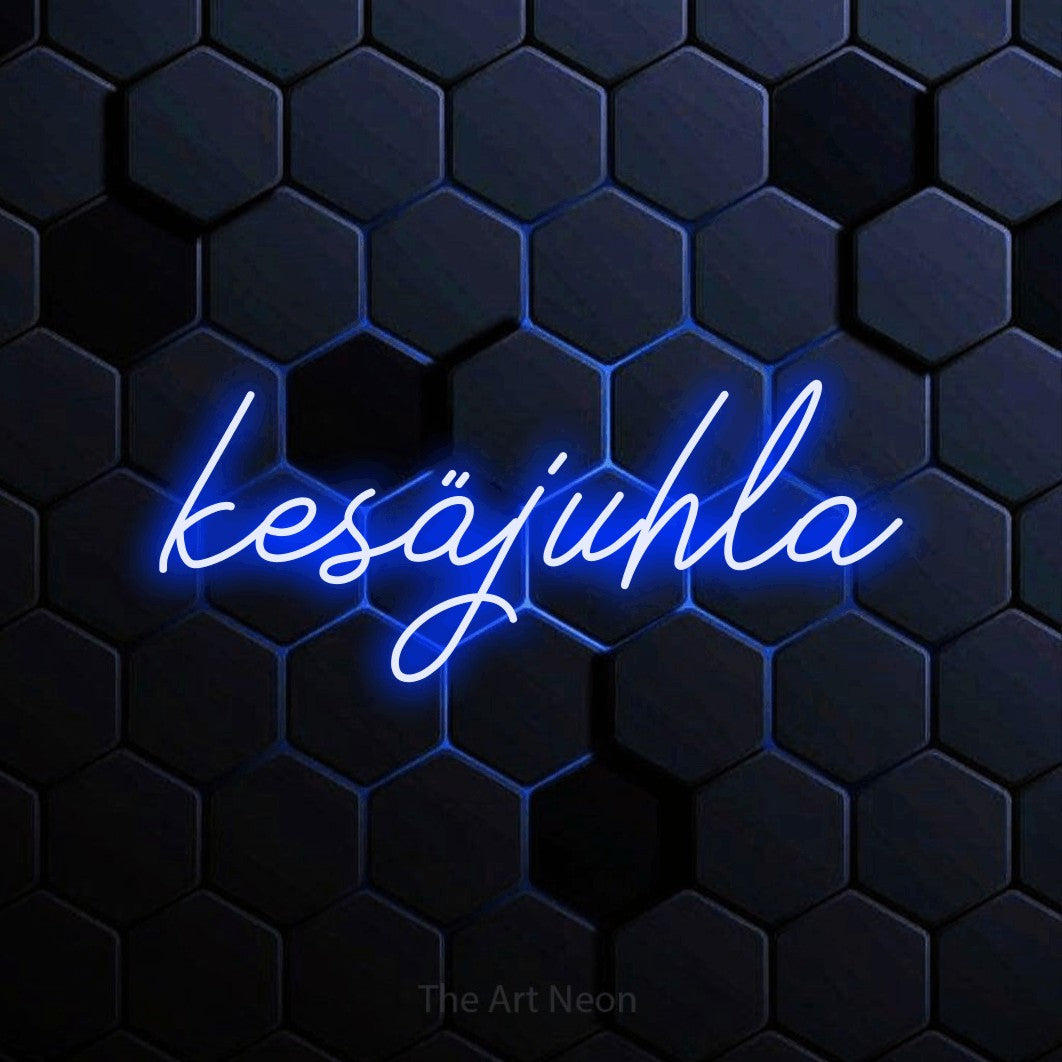 LED neon sign reading “kesäjuhla”, arranged in a single line.