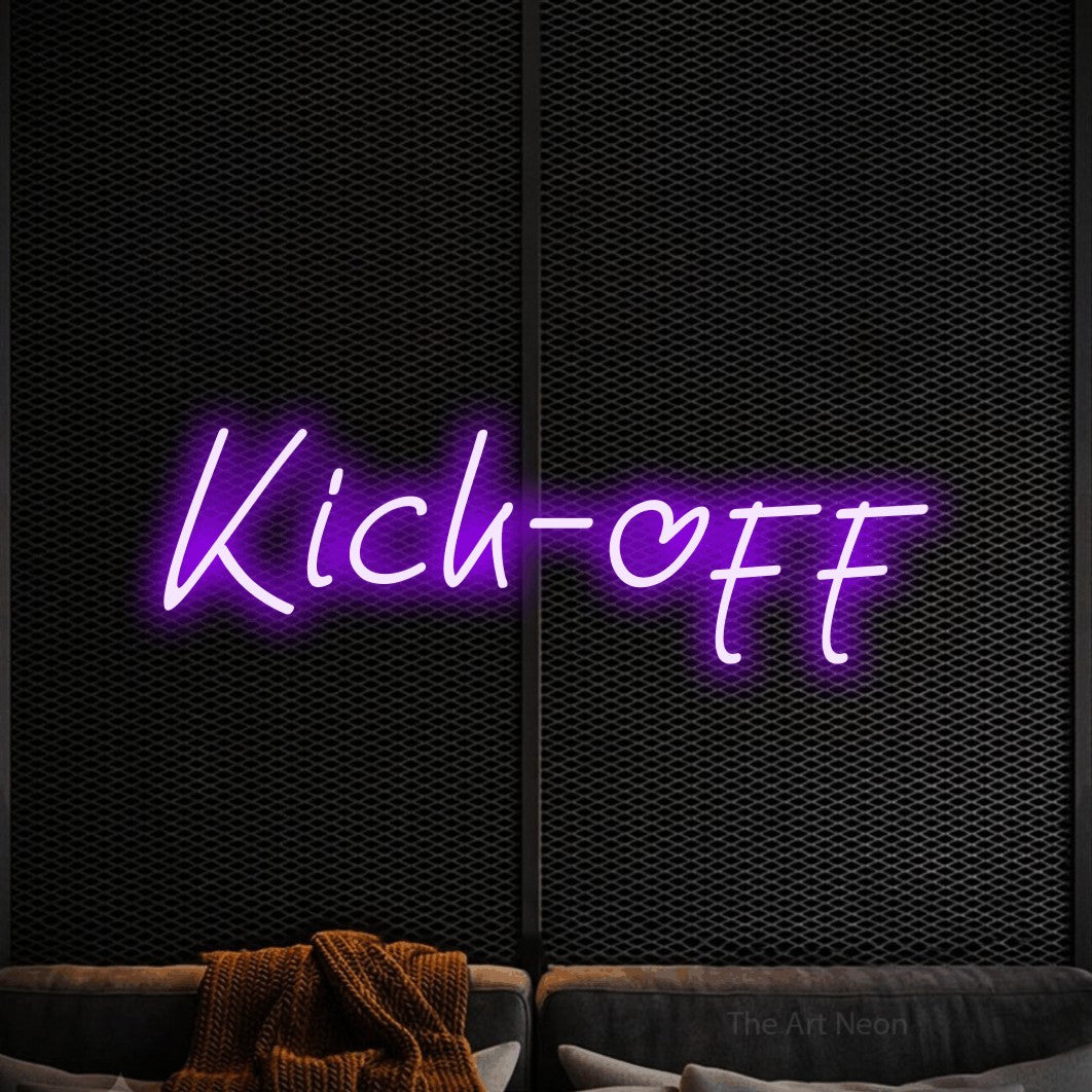LED neon sign reading “Kick-off”, arranged in a single line.