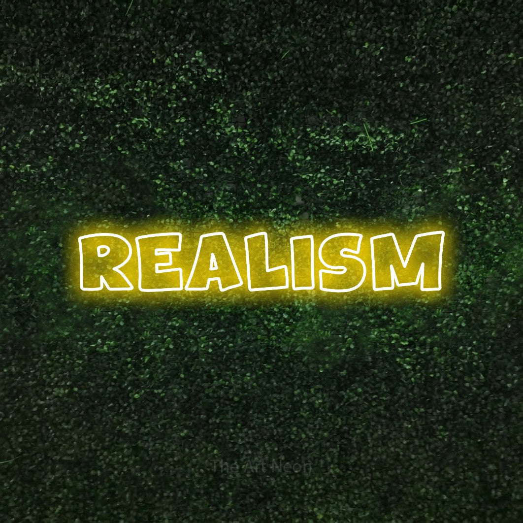 LED neon sign reading “Realism”, arranged in a single line.