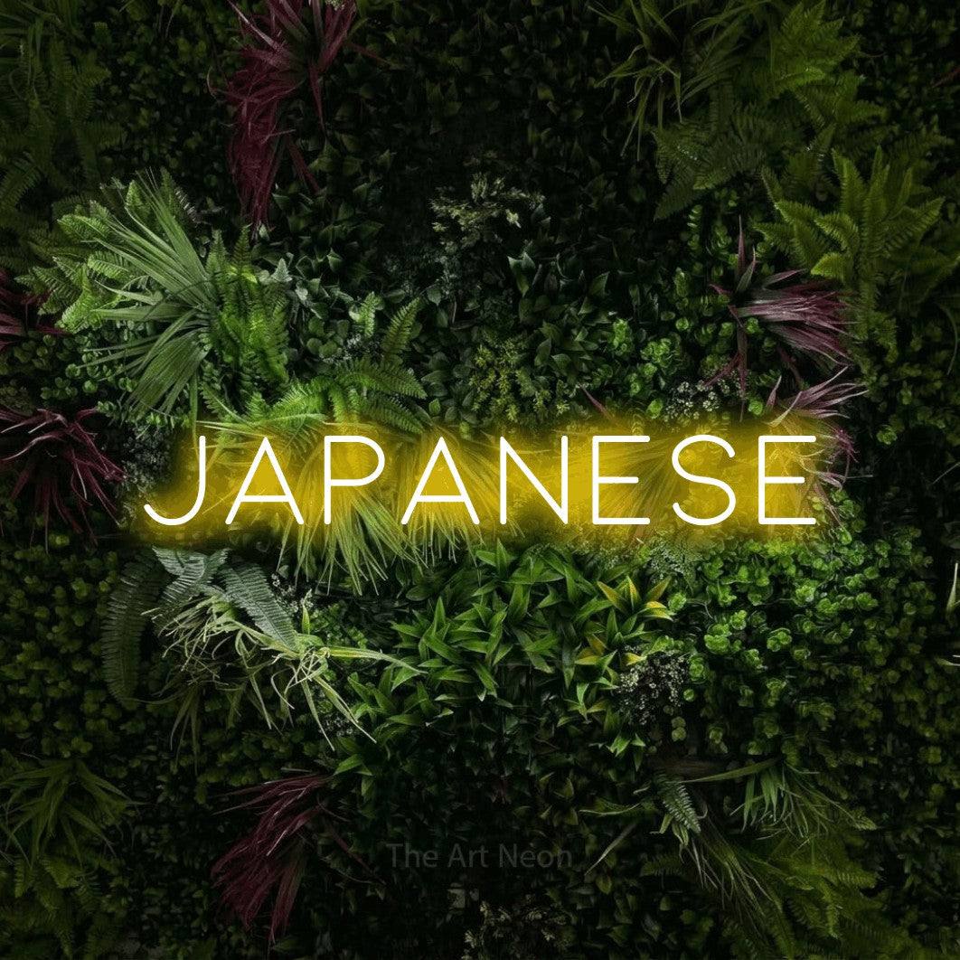 LED neon sign reading “Japanese”, arranged in a single line.