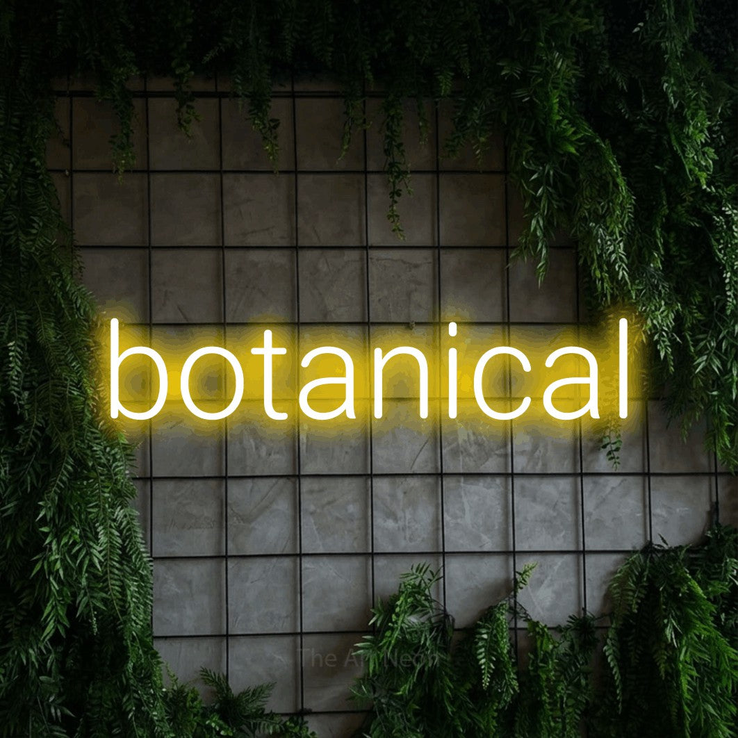 LED neon sign reading “botanical”, arranged in a single line.