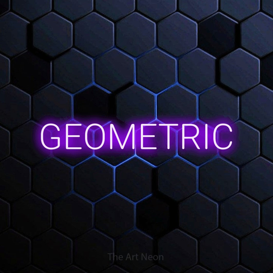 LED neon sign reading “GEOMETRIC”, arranged in a single line.