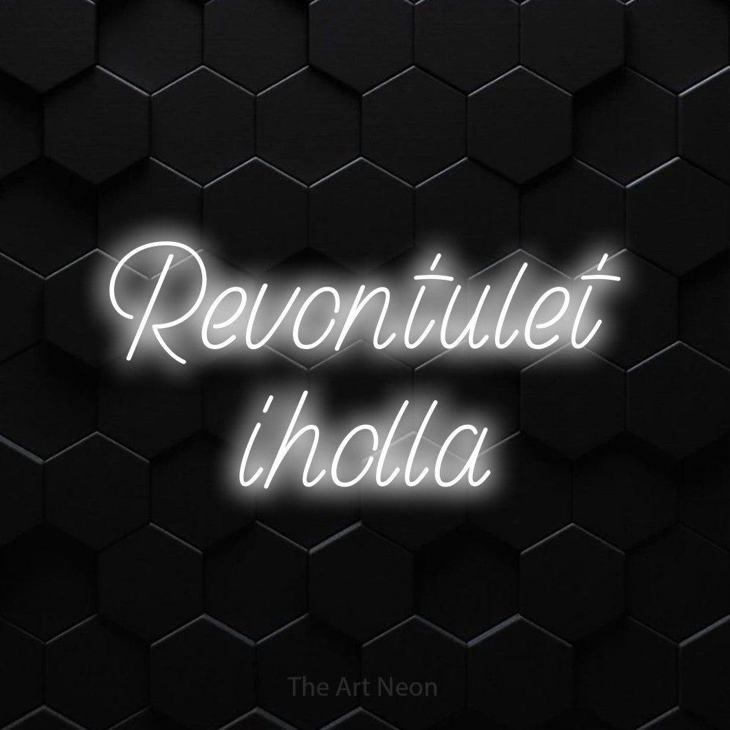LED neon sign reading “Revontulet iholla”, arranged in 2 lines.