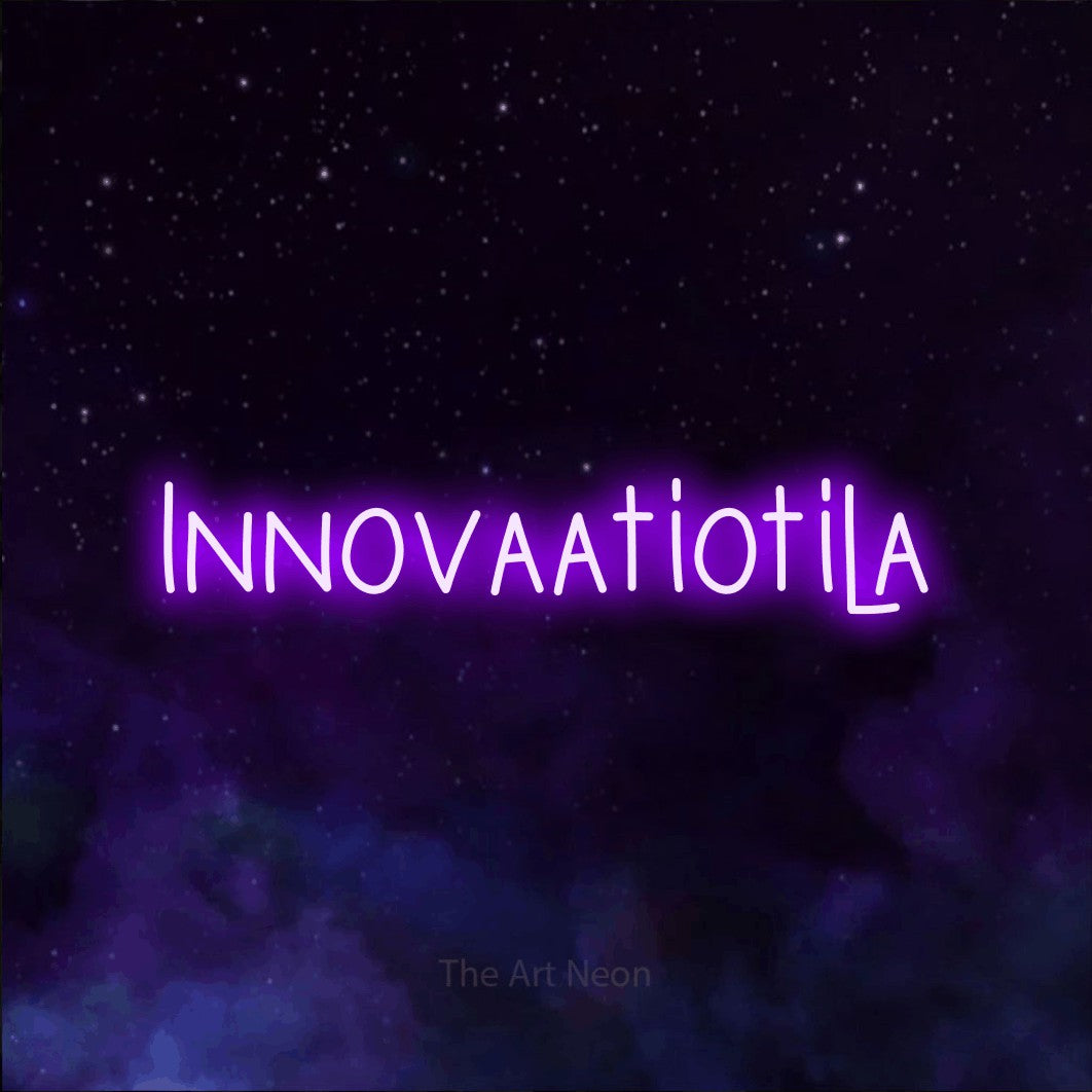 LED neon sign reading “Innovaatiotila”, arranged in a single line.