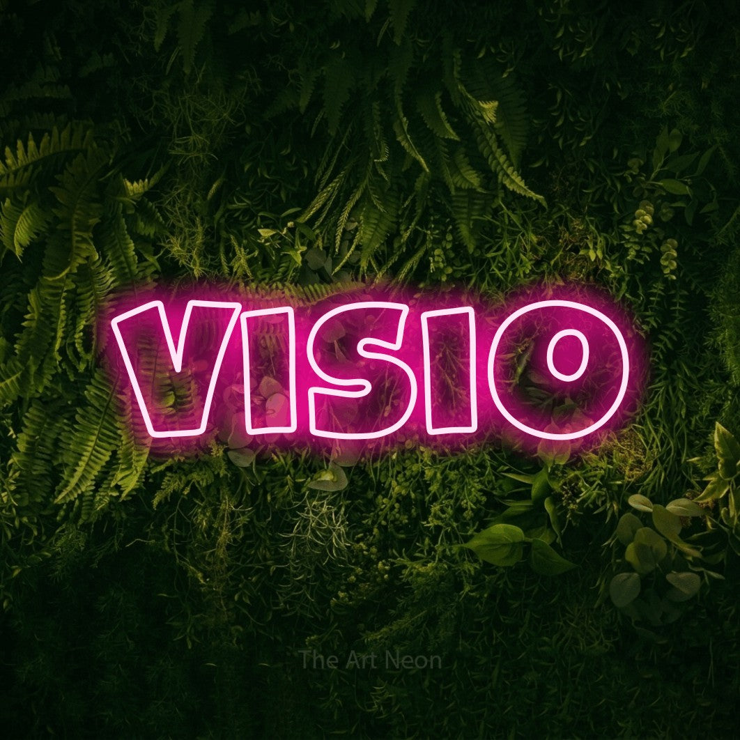 LED neon sign reading “Visio”, arranged in a single line.