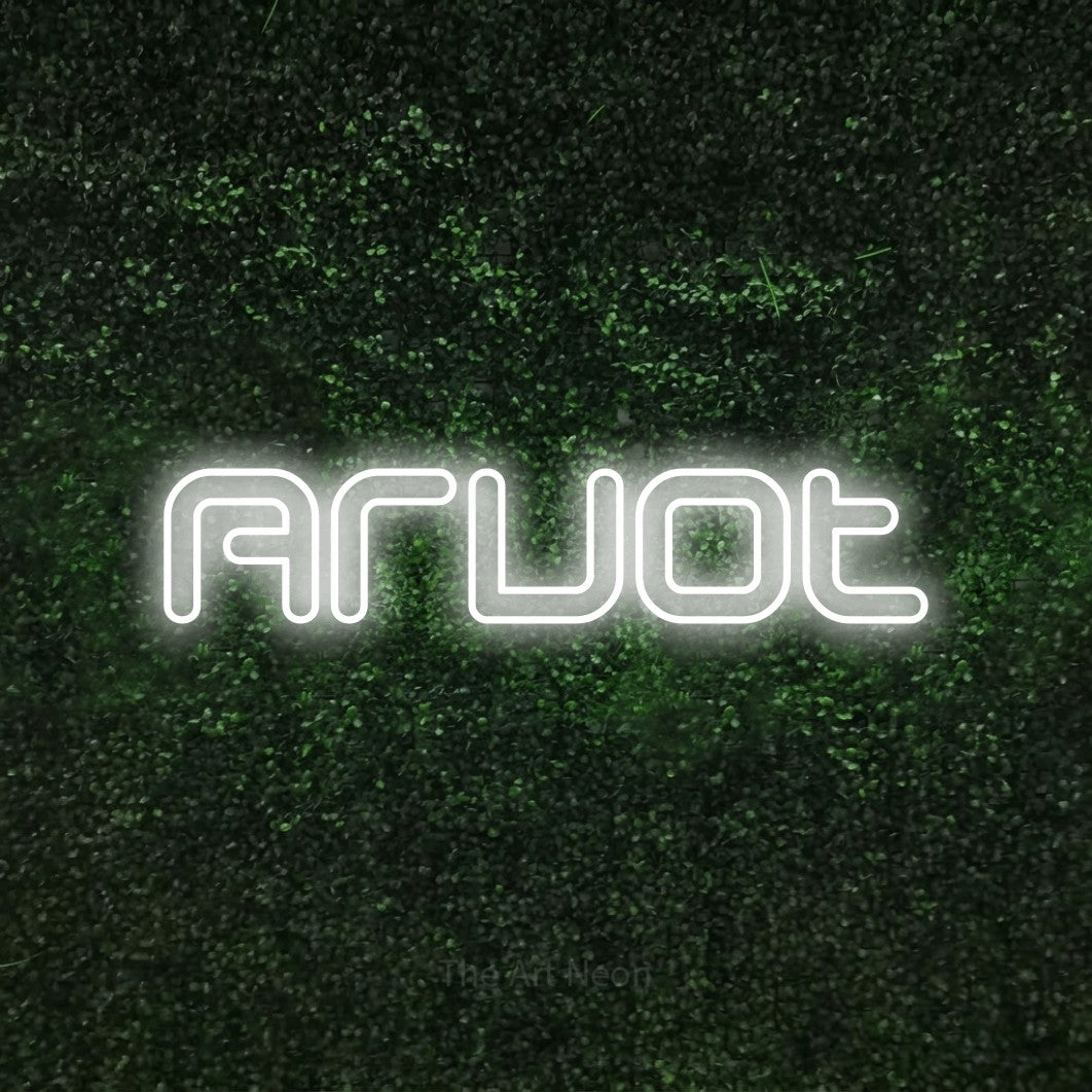 LED neon sign reading “Arvot”, arranged in a single line.