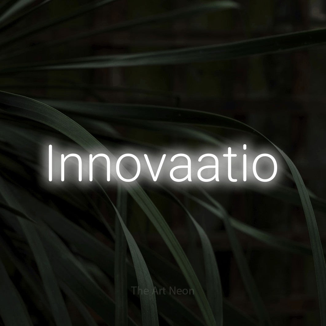 LED neon sign reading “Innovaatio”, arranged in a single line.