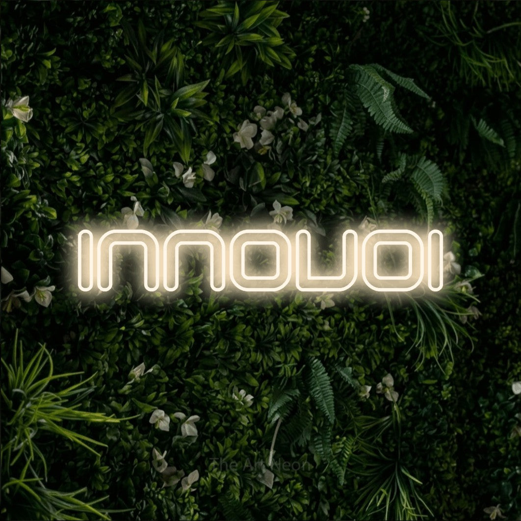 LED neon sign reading “Innovoi”, arranged in a single line.