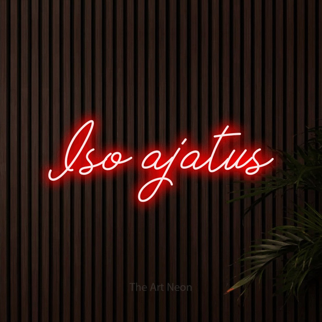LED neon sign reading “Iso ajatus”, arranged in a single line.