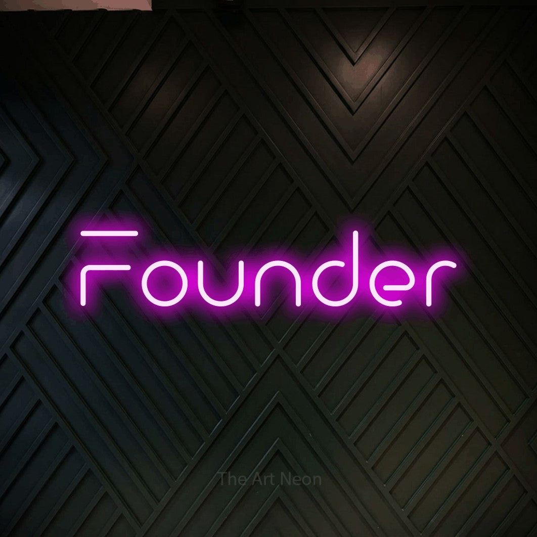 LED neon sign reading “Founder”, arranged in a single line.