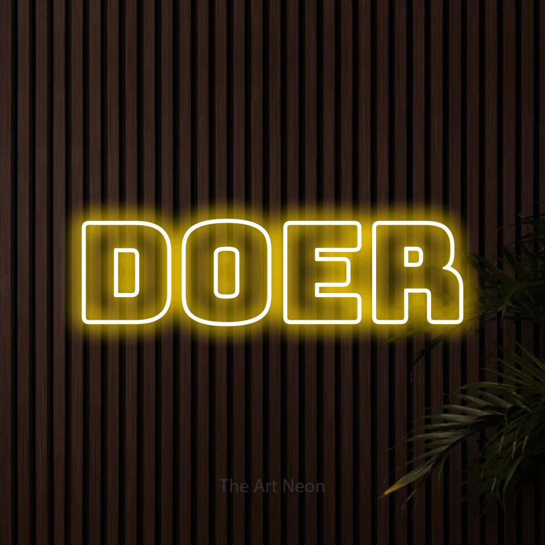 LED neon sign reading “Doer”, arranged in a single line.