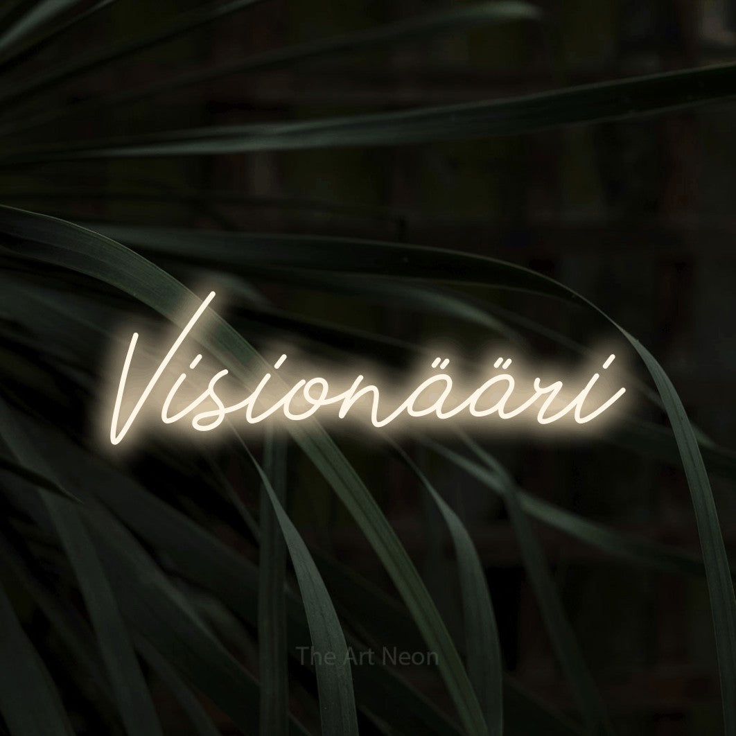 LED neon sign reading “Visionääri”, arranged in a single line.