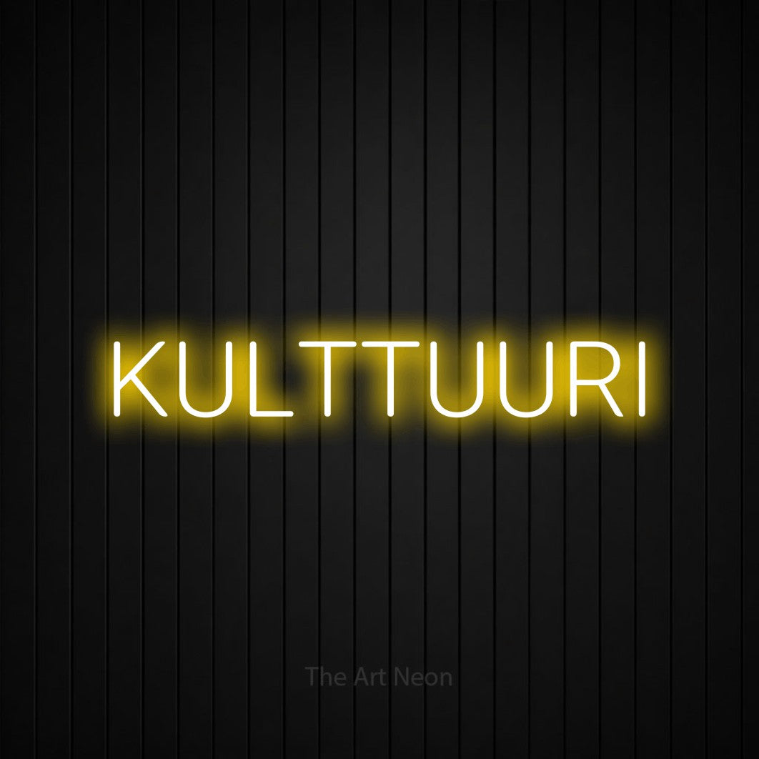 LED neon sign reading “KULTTUURI”, arranged in a single line.