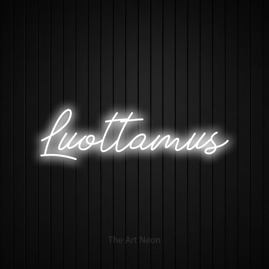 LED neon sign reading “Luottamus”, arranged in a single line.
