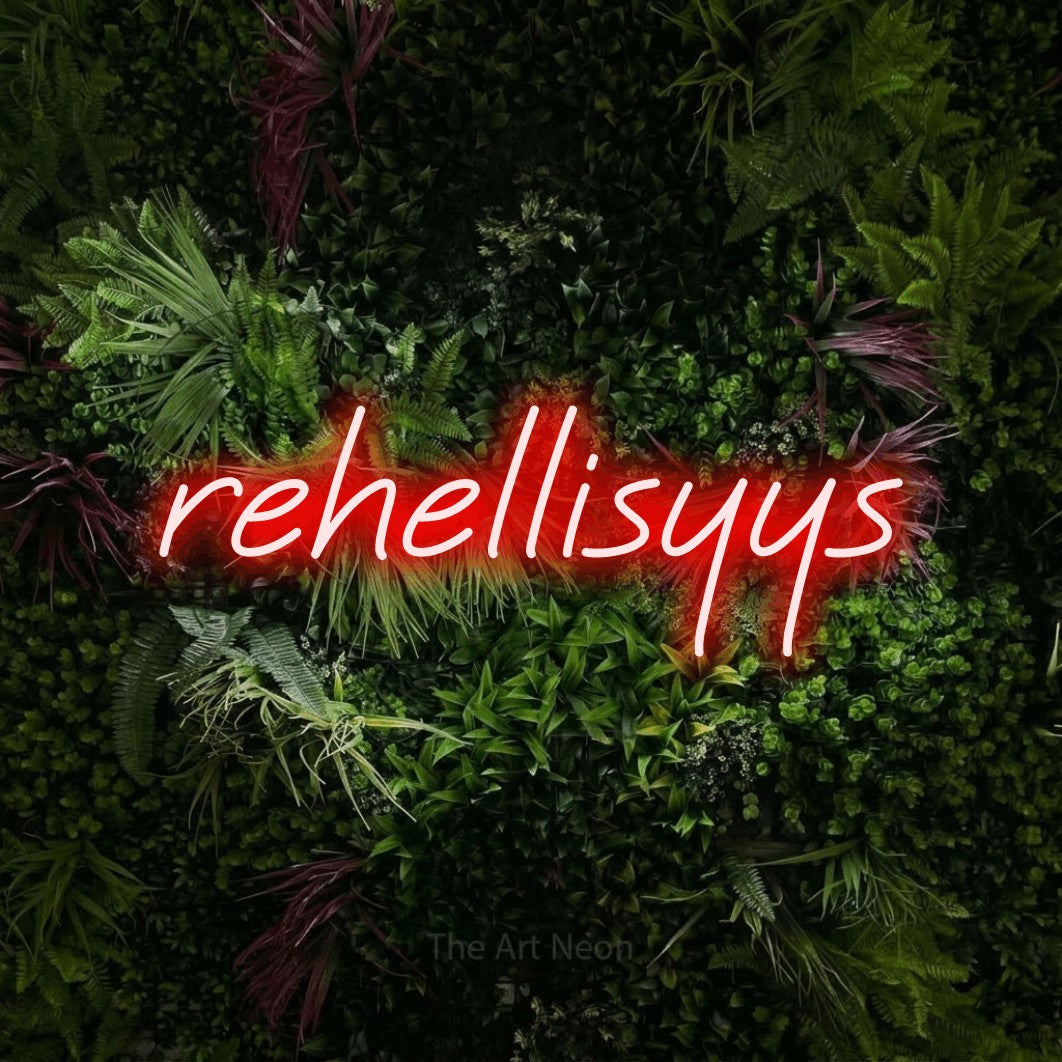 LED neon sign reading “rehellisyys”, arranged in a single line.