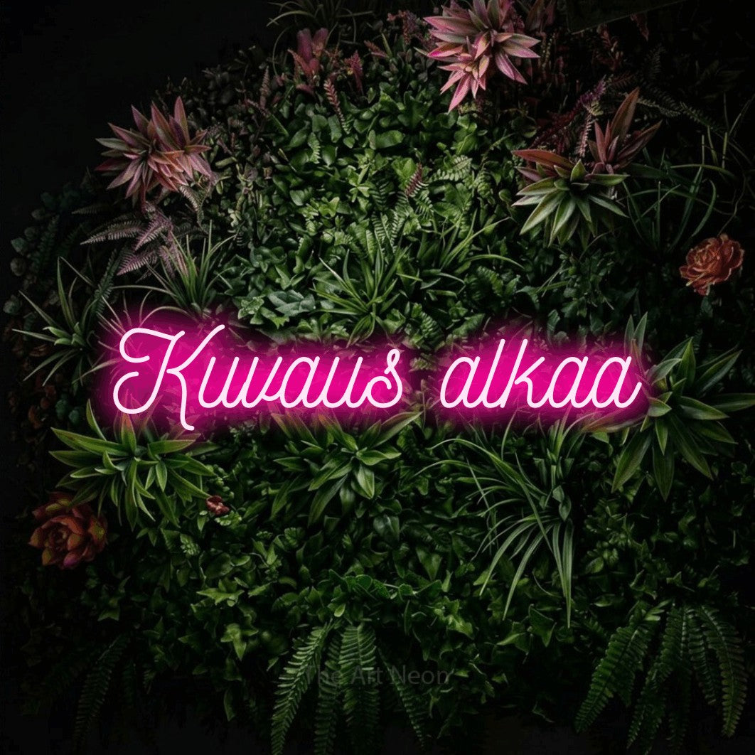LED neon sign reading “Kuvaus alkaa”, arranged in a single line.