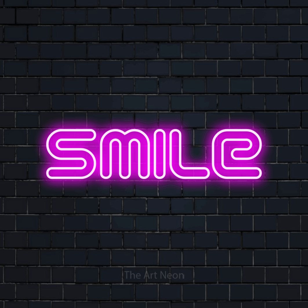 LED neon sign reading “Smile”, arranged in a single line.