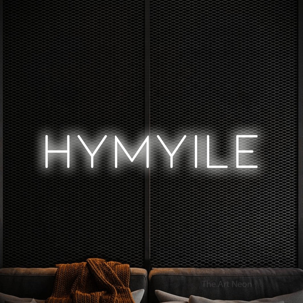 LED neon sign reading “Hymyile”, arranged in a single line.
