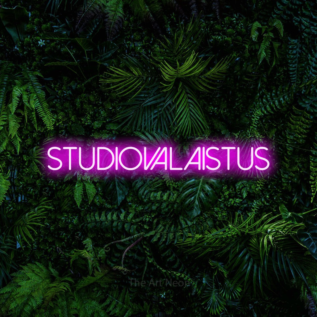 LED neon sign reading “Studiovalaistus”, arranged in a single line.