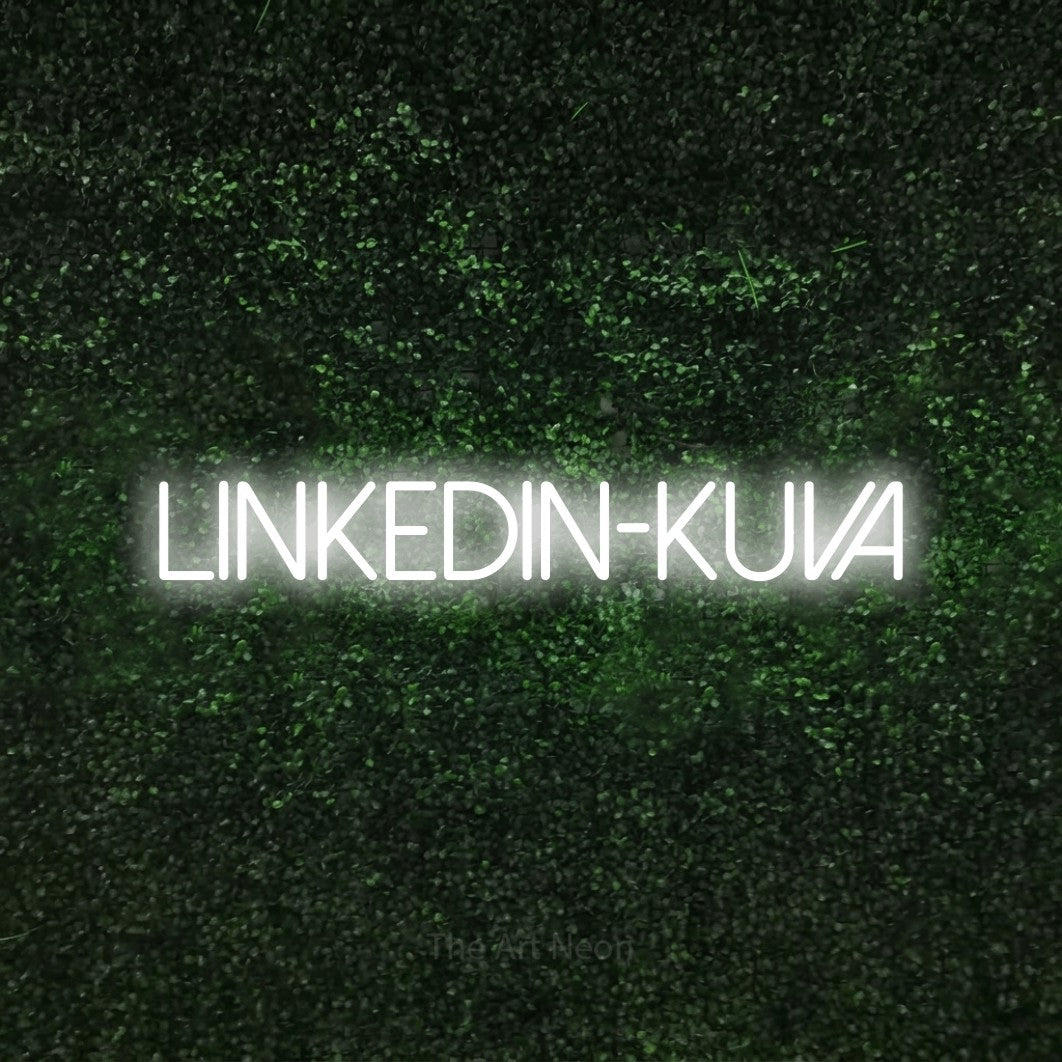 LED neon sign reading “LinkedIn-kuva”, arranged in a single line.