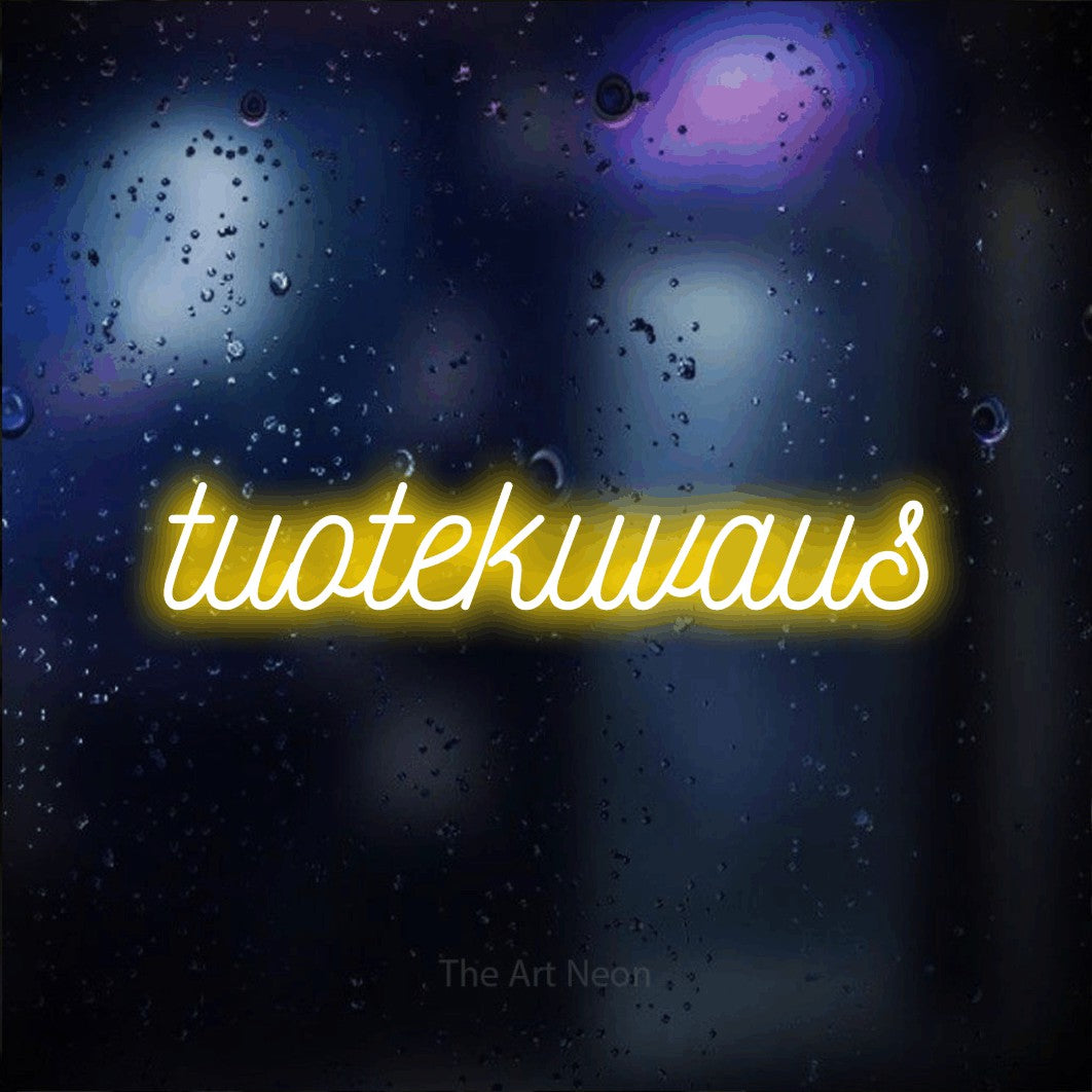 LED neon sign reading “tuotekuvaus”, arranged in a single line.