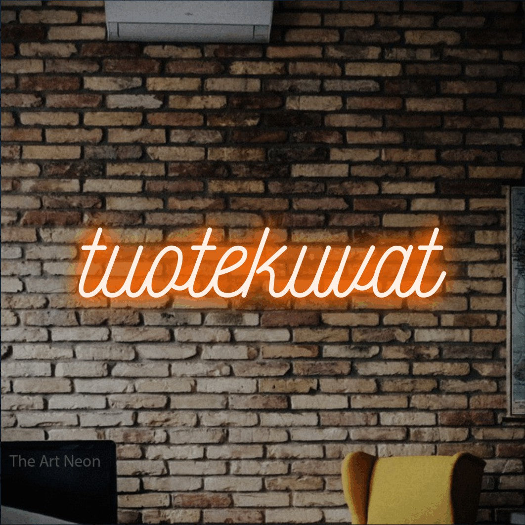 LED neon sign reading “tuotekuvat”, arranged in a single line.