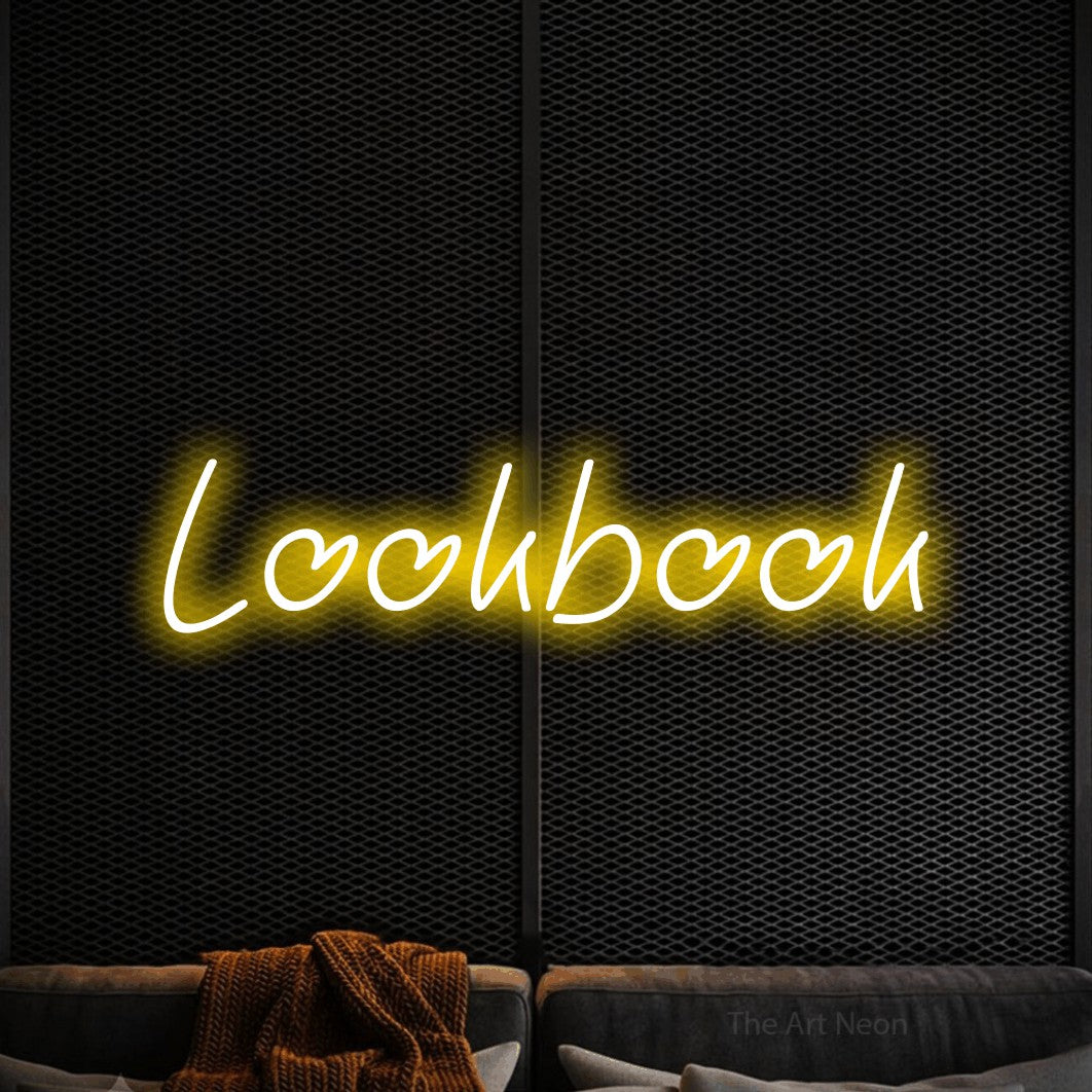 LED neon sign reading “Lookbook”, arranged in a single line.