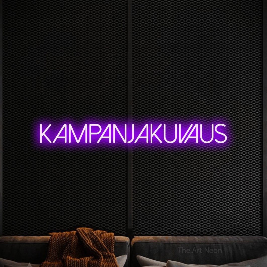 LED neon sign reading “kampanjakuvaus”, arranged in a single line.