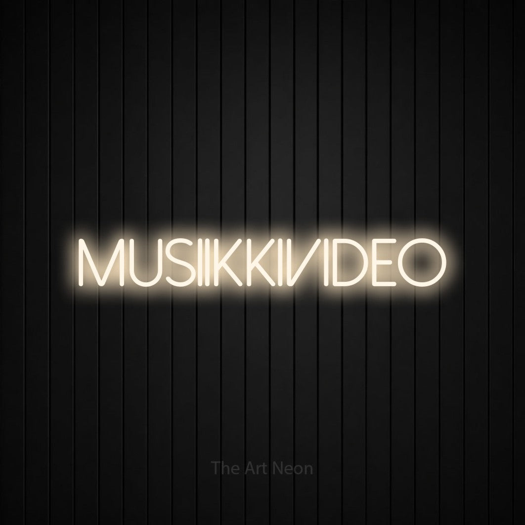 LED neon sign reading “MUSIIKKIVIDEO”, arranged in a single line.