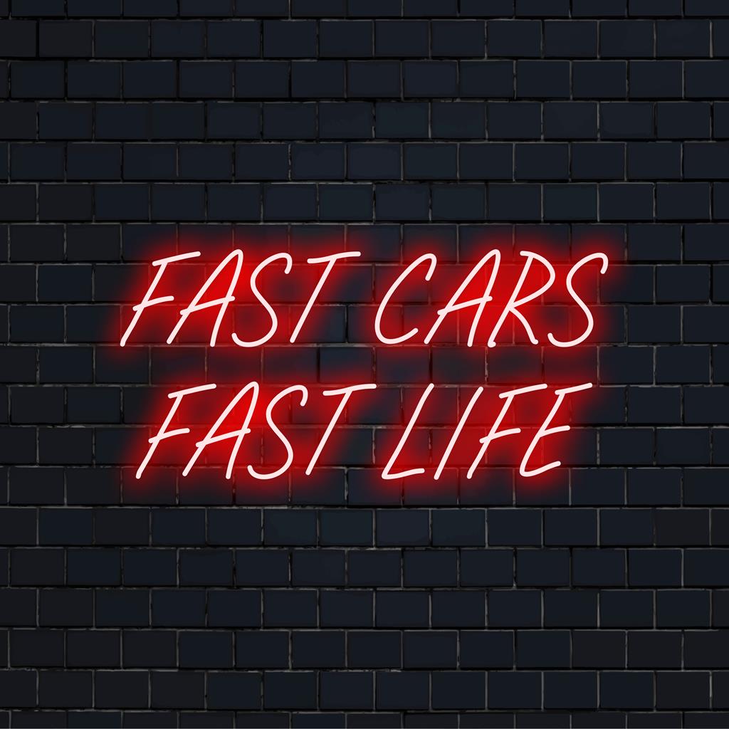 Mukautettu LED-valokyltti, jossa on rohkea Fast Cars Fast Life -design, täydellinen neonseinätaiteen ja autojen harrastajan sisustukseen.