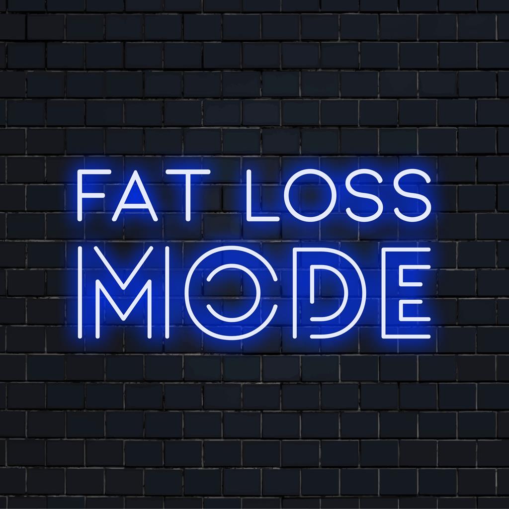 Custom-made LED neon sign illuminating Fat Loss Mode, perfect for fitness motivation. Neon wall art, personalized LED decor.