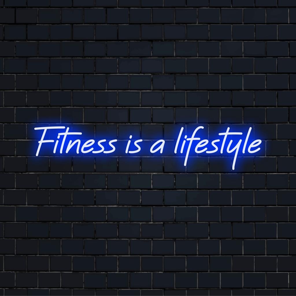 Anpassad LED neonskylt som visar Fitness Is A Lifestyle; levande neonljuskonst för väggdekoration i gym eller hemutrymmen.