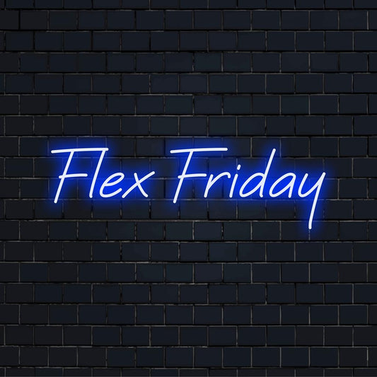 Colorful Flex Friday LED neon sign; perfect for unique neon wall art or modern custom LED decor enhancing any space.