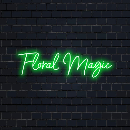 Vibrant LED neon sign titled Floral Magic, featuring intricate custom floral patterns for striking neon light decor.