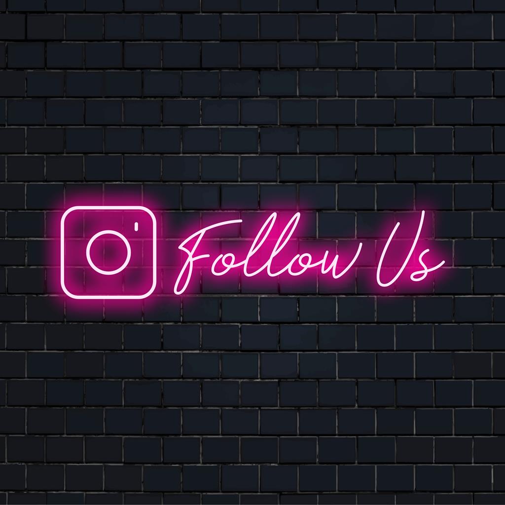 Custom neon sign with 'Follow Us' text, ideal LED decor for business or social media engagement and branding. Neon wall art.