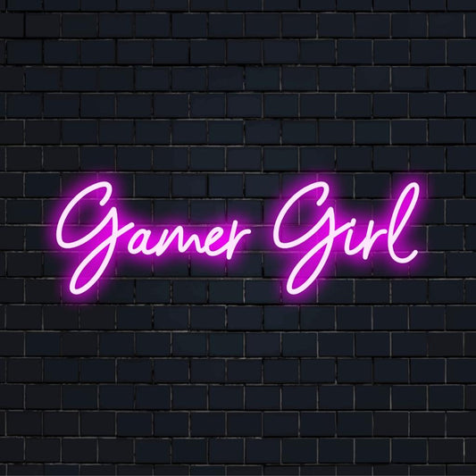 Custom Gamer Girl LED Neon Sign radiates vibrant light, perfect for gaming decor and neon art aficionados alike.