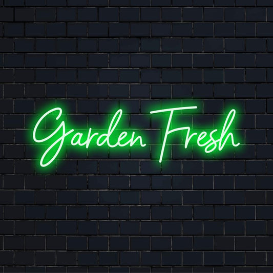 Vibrant Garden Fresh LED neon script, blending organic allure with ambient charm, ideal for home or business decor.