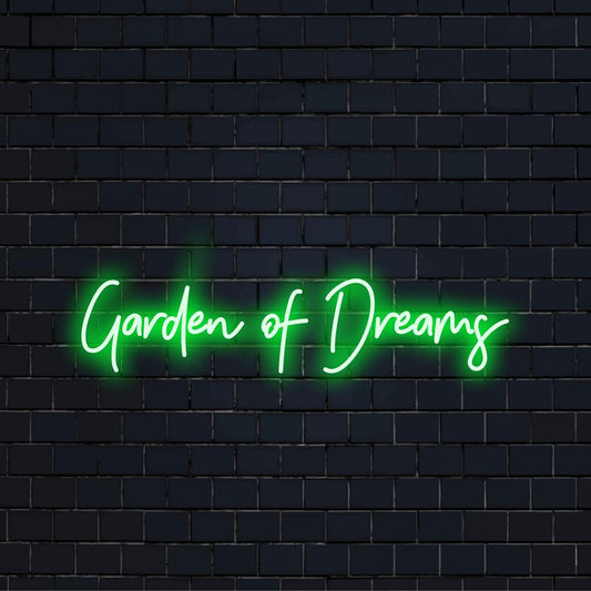 Custom LED neon sign with Garden Of Dreams — a vibrant touch of personalized neon art for any space.