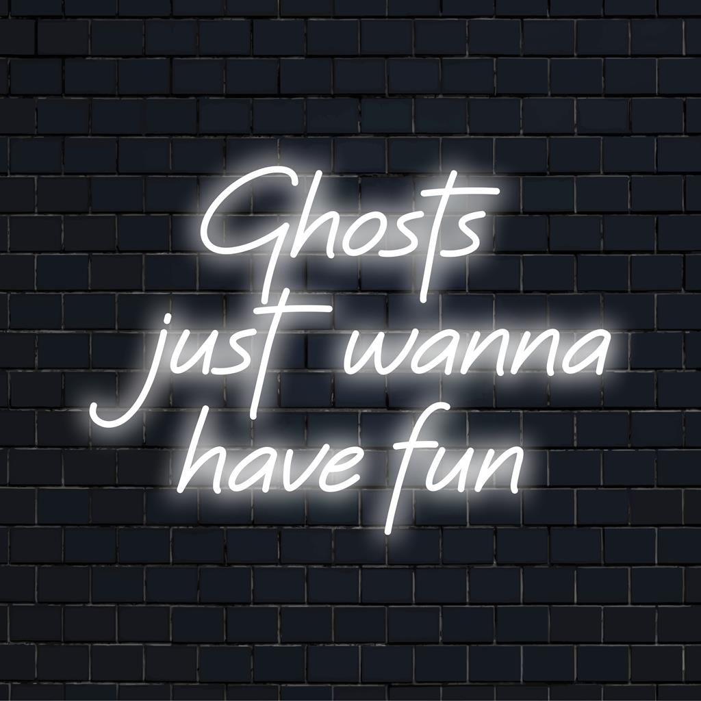 Colorful Ghosts Just Wanna Have Fun LED-neonskylt, en livlig neonväggdekor perfekt för lekfull atmosfär.